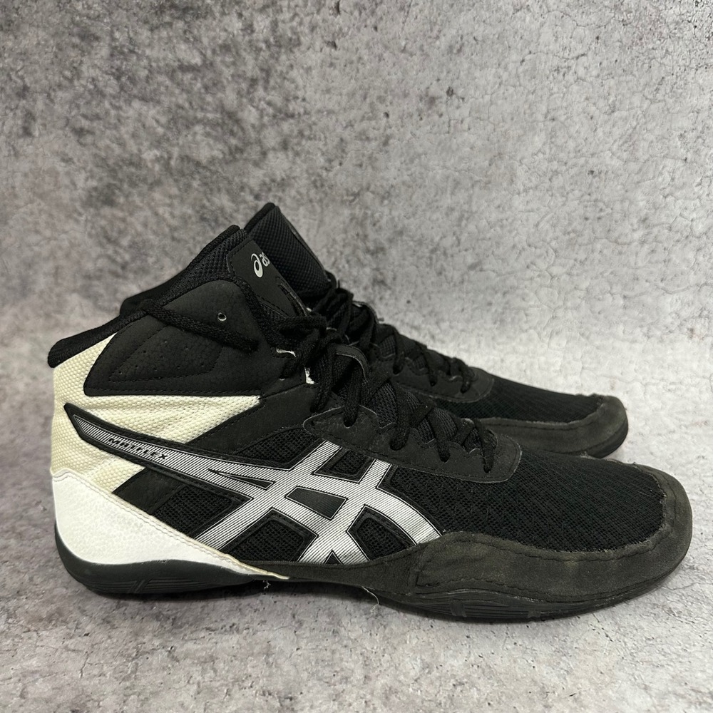 ASICS Matflex 6 Wrestling Shoes Mens 12 Black Silver 1081A021 High Top Athletic